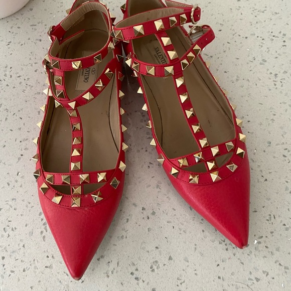 Used Valentino rockstud caged flats. Red. Sz 36.5 - Picture 2 of 10